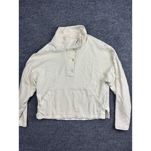REI Cooperative Henley Sweatshirt Womens Small White Mock Neck Kangaroo Pocket